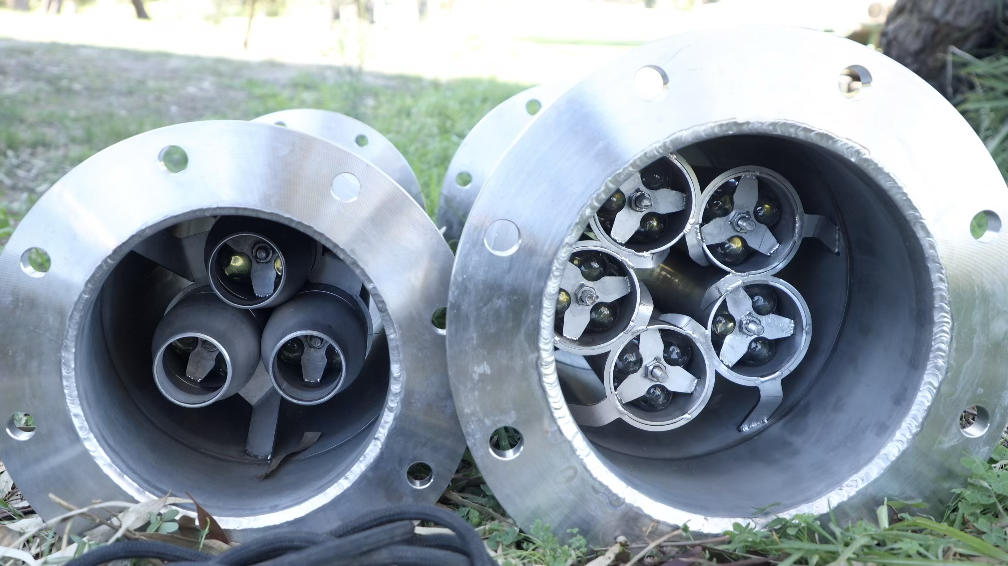 Inside the vortex generator: multi-chamber rotational internals, 6 inch and 8 inch flanged units